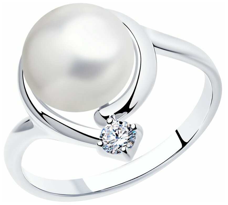 Кольцо Diamant, серебро, 925 проба, родирование, фианит, жемчуг пресноводный
