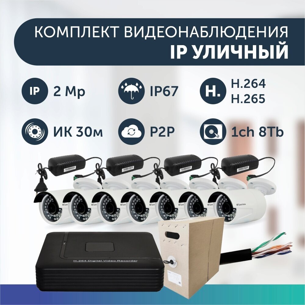 Комплект видеонаблюдения цифровой готовый комплект IP 1 камера уличная FullHD 2MP