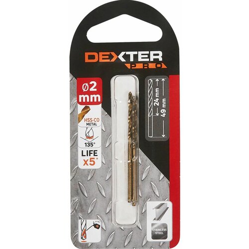 Сверло спиральное по стали Dexter Pro 113-04264, 2x49 мм, 2 шт.