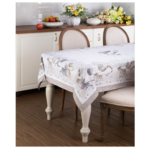 фото Скатерть 850-715-21 котики 140х180 см, белый (белый), скатерть 140x180 santalino