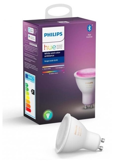 Умная лампа Philips Hue LED Smart Light, BT, белая и цветная обстановка, GU10