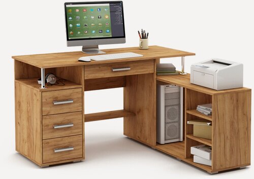 Изображение товара Компьютерный стол Амбер (Реал) 12Я, 130x130x75 см, с ящиком и полкой для принтера