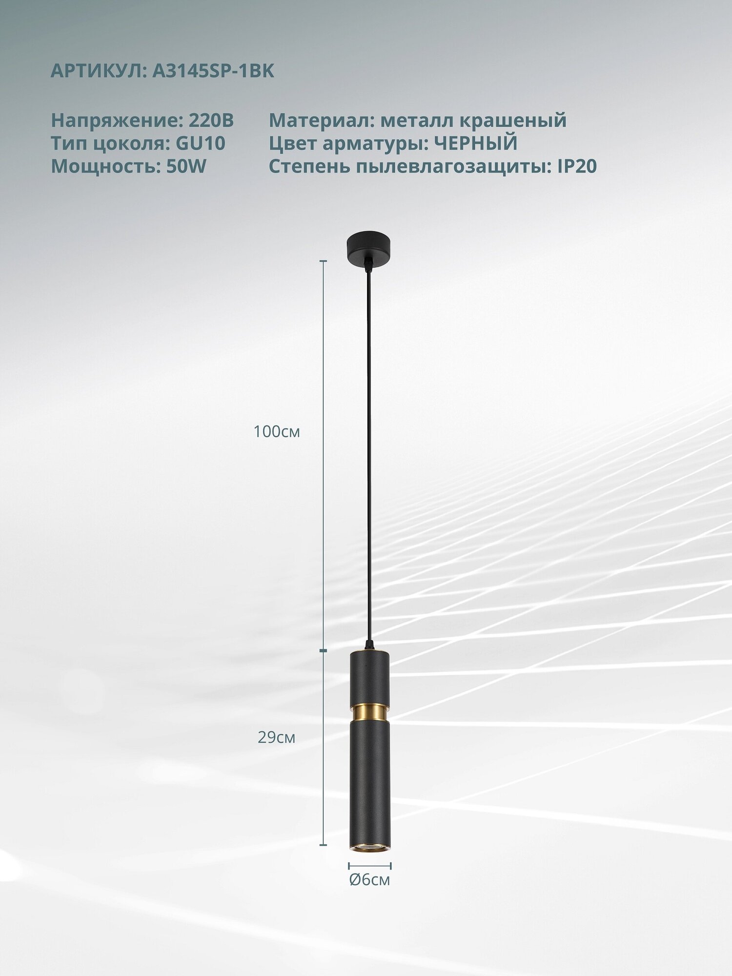 Точечный подвесной светильник ARTE LAMP RAN A3145SP-1BK