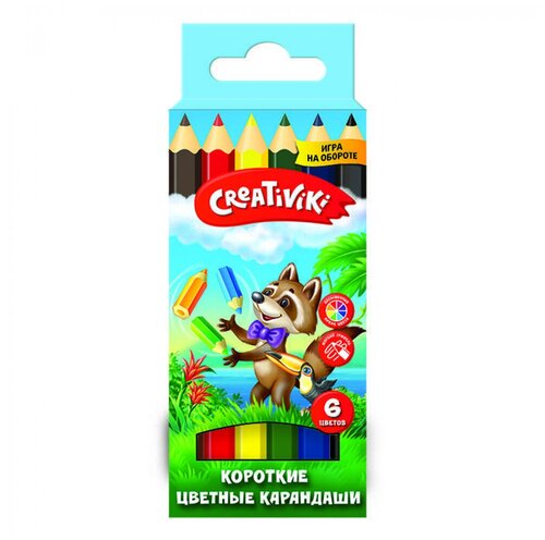 Набор цветных карандашей, Creativiki, 6 цветов, шестигранные, короткие