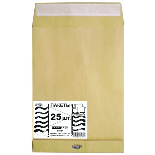 Пакет Extrapack B4 из крафт-бумаги 120 г/кв. м стрип (25 штук в уп) 76392