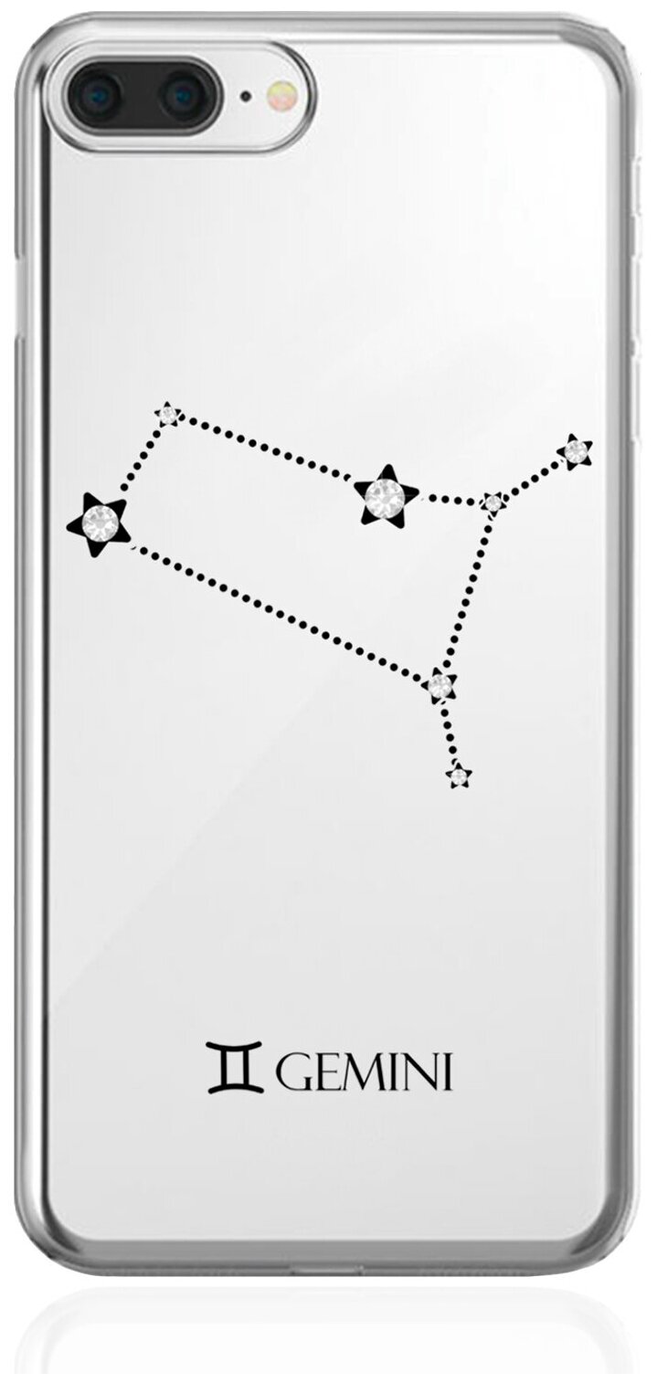 Прозрачный силиконовый чехол с кристаллами Lux для iPhone 7/8 Plus Знак зодиака Близнецы Gemini для Айфон 7/8 Плюс