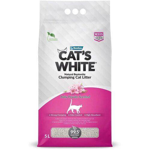Комкующийся наполнитель для туалета кошек Cat's White Baby Powder с ароматом детской присыпки 5 л./4,3 кг.