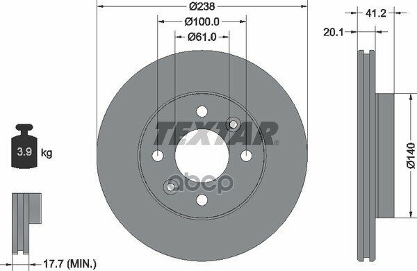 Renault Megan/R9/R11/R19 238X20x4 Диск Тормозной Передний Вентилируемый Textar арт. 92036203