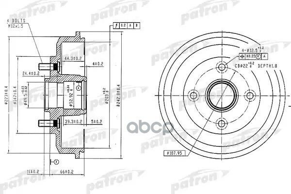 Барабан Тормозной Задн Ford: Focus 98-04, Focus Седан 99-04, Focus Универсал 99-04 PATRON арт. PDR1584