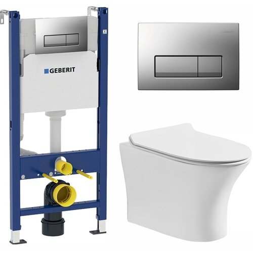 Комплект 3 в 1 инсталляция Geberit Duofix UP100 + Подвесной безободковый унитаз Cerutti Spa Bernina aria CT7191 + кнопка хром матовый