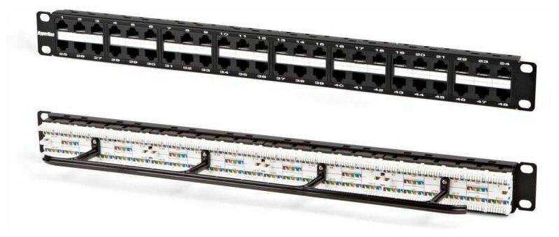 Патч-панель 19дюйм 1U кат.5E 48 портов RJ45 Dual IDC PPHD-19-48-8P8C-C5e-110D высок. плотности Hyperline 32809