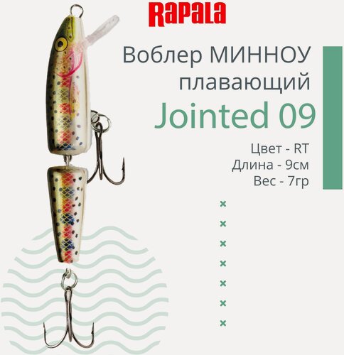 Изображение товара Воблер для рыбалки RAPALA Jointed 09, 9см, 7гр, цвет RT, плавающий