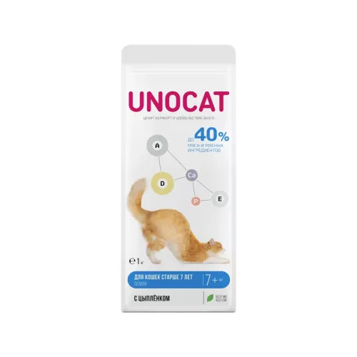 Unocat для кошек старше 7 лет с цыплёнком 1 кг.