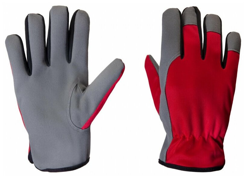 Перчатки рабочие защитные JetaSafety JLE621 трикотажные с искусственной кожей красные/серые (размер 7, S) - фотография № 1