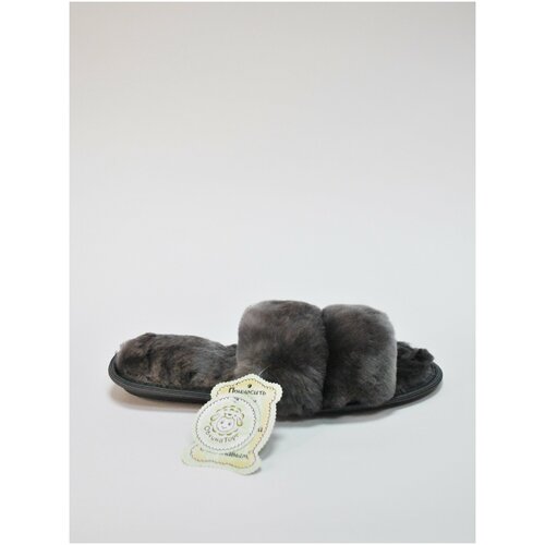 фото Тапочки овчинаторг, натуральный мех, нескользящая подошва, размер 38, серый