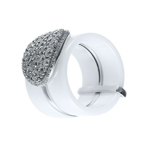 фото Jv кольцо с керамикой и фианитами из серебра sr1426-ko-002-wg, размер 16.5