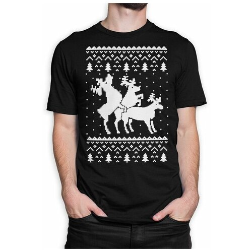 фото Футболка design heroes с новогодним узором / неприличные олени мужская черная 3xl