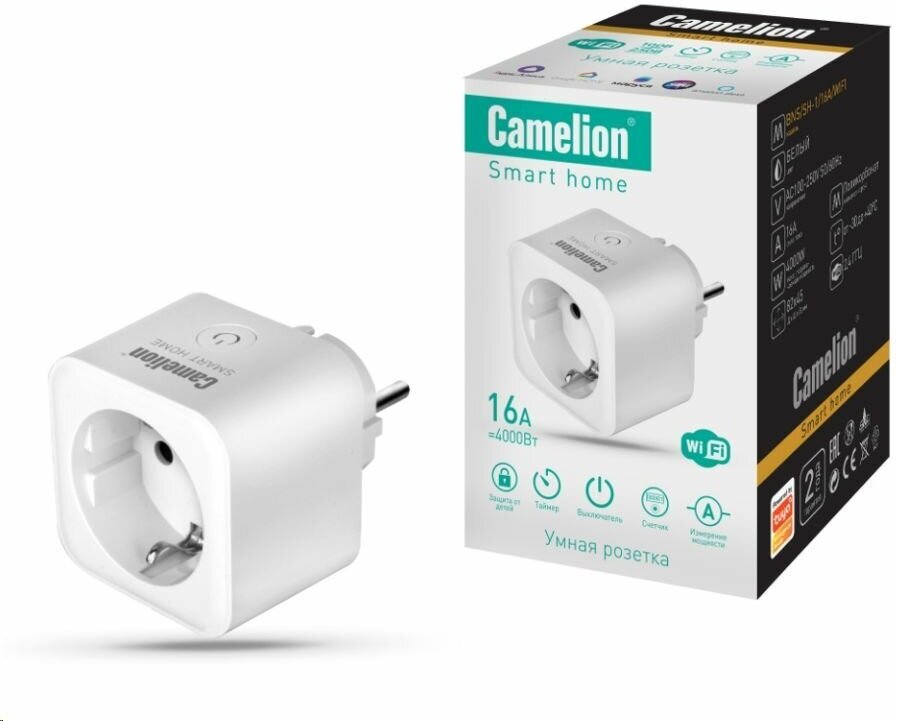 CAMELION (14503) SMART HOME BNS/SH-1/16A/WIFI (Розетка одинарная 16A 3680В, WIFI+Счетчик+Контроль)