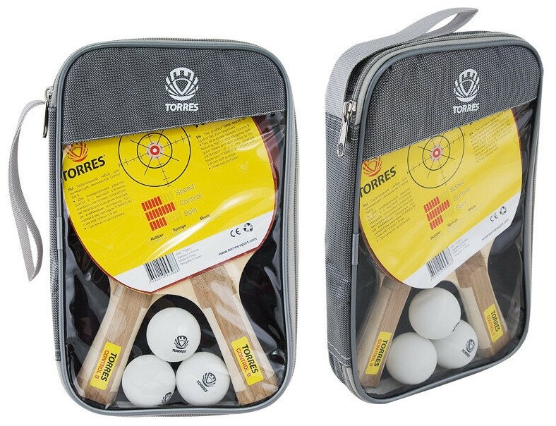 Набор для настольного тенниса TORRES Control 9, арт.TT0011, 2 ракетки и 3 мяча, наклад. 1,8 мм, конич. ручка