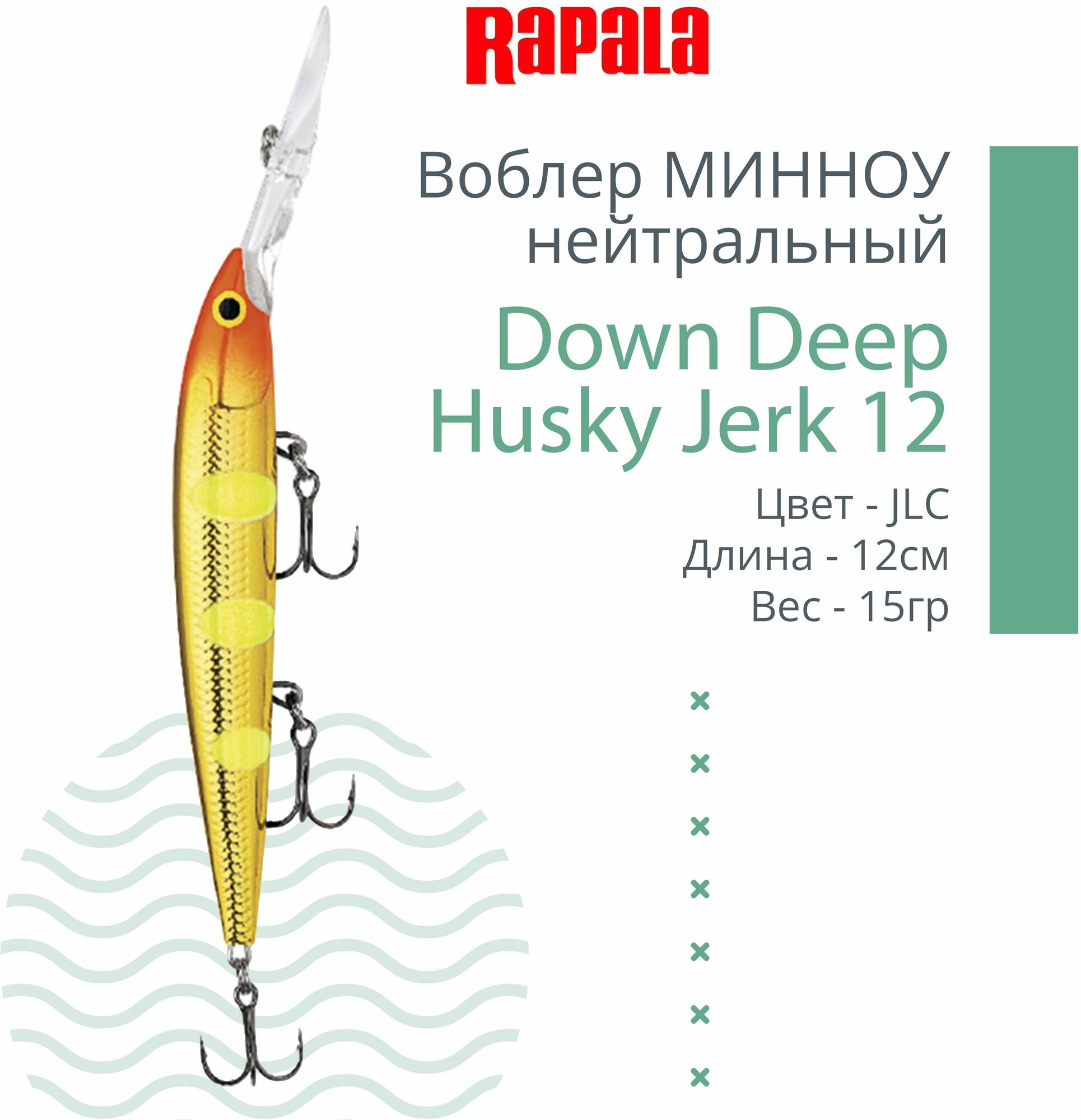 Воблер для рыбалки RAPALA Down Deep Husky Jerk 12, 12см, 15гр, цвет JLC, нейтральный