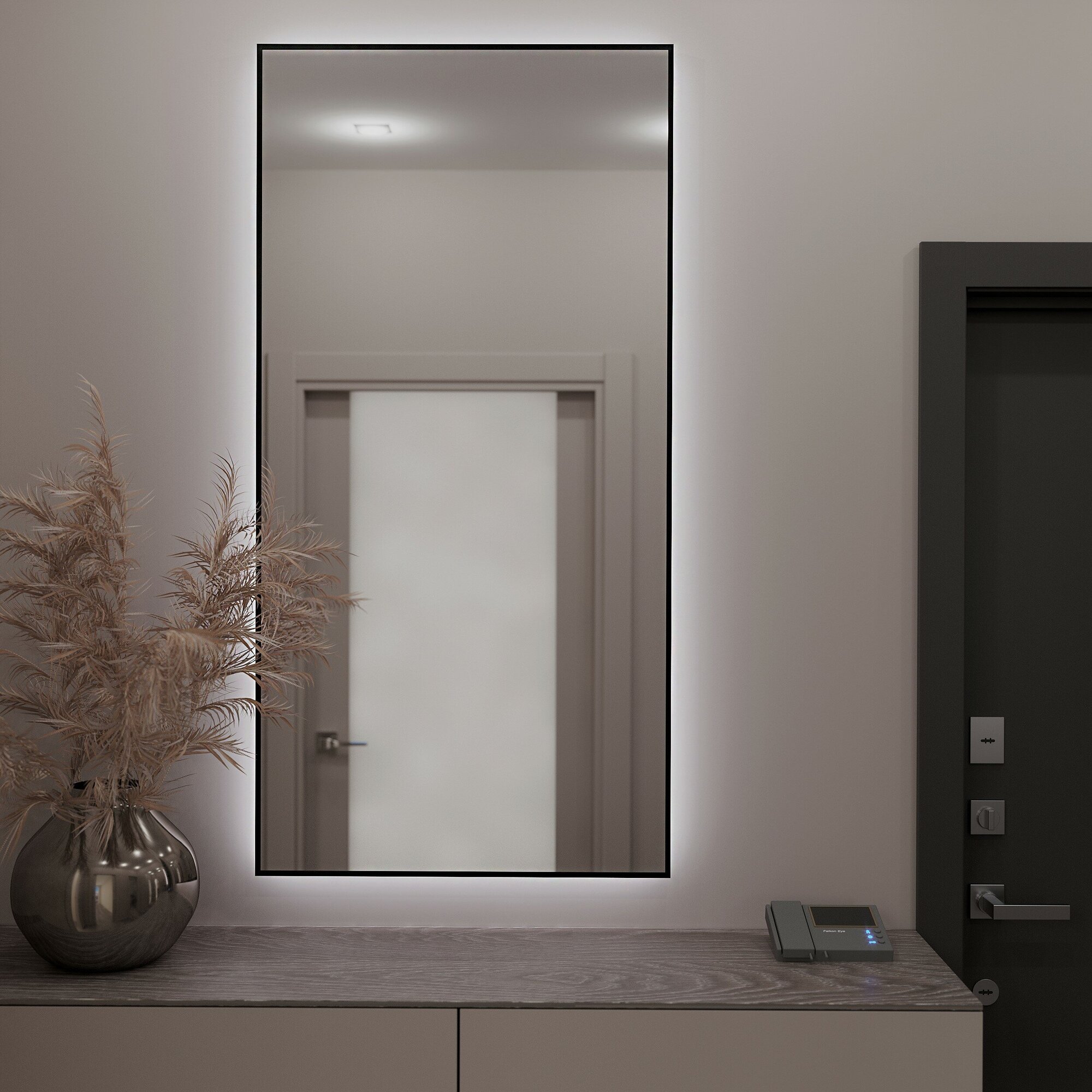Зеркало с подсветкой 140х70 см настенное в раме интерьерное в прихожую / гостинную GLASSBERRY. Цвет рамы - Черный. - фотография № 2