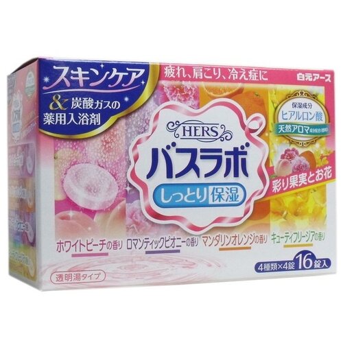 Увлажняющая соль для ванны Hakugen Earth Hers Bath Labo Cool с восстанавливающим эффектом, с ароматами персика, мандарина, пиона, фрезии, 16 таблеток, Япония