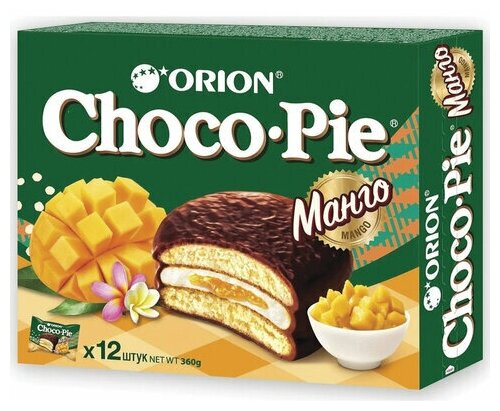 Печенье ORION "Choco Pie Mango" манго 360 г (12 штук х 30 г), комплект 10 шт., О0000013010 - фотография № 1