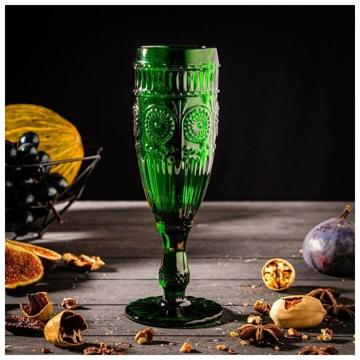 Magistro Бокал из стекла для шампанского Magistro «Ларго», 180 мл, 7×19,7 см, цвет зелёный