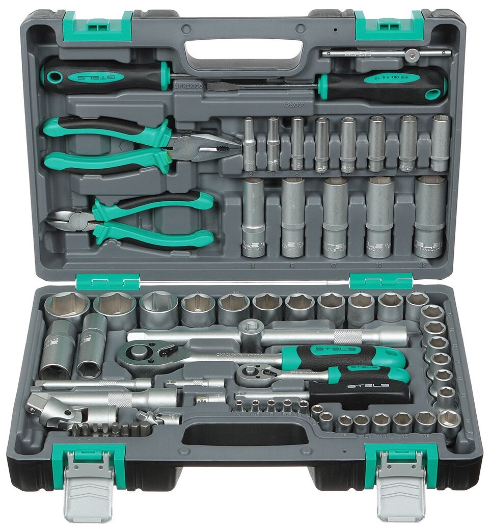 Набор слесарных инструментов Stels, 14108, CrV сталь, кейс, 69 предметов