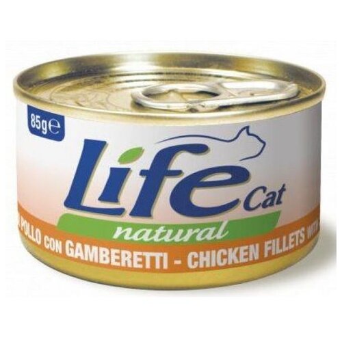 Влажный корм для кошек LifeCat с курицей, с креветками 2 шт. х 85 г (кусочки в бульоне) brooksfield консервы для кошек brooksfield adult cat chicken with broccoli курица с брокколи в желе пауч 85 гр 22 шт