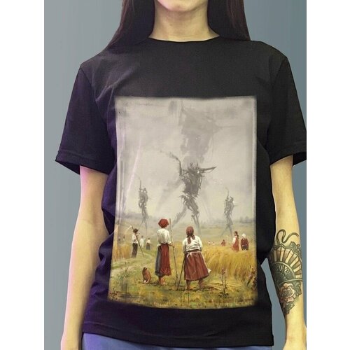 фото Футболка женская черная из хлопка с dtf рисунком игры iron harvest - 3215 будь на стиле