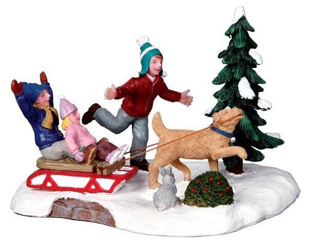 фото Фигурка LEMAX Катит санки верный пёс, 8.4х12.4х9 см