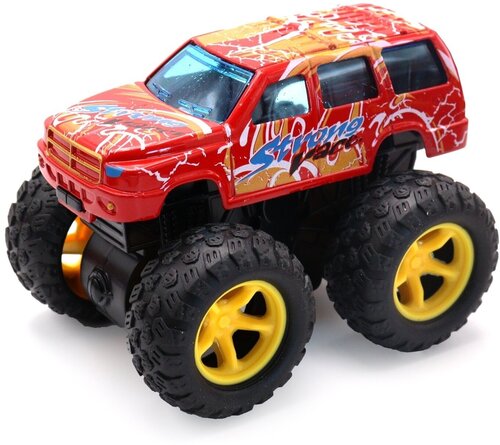 Машинка инерционная Funky Toys красная die-cast, джип с желтыми колесами и краш-эффектом, 14,5 см
