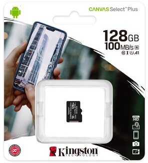 Карта памяти Kingston microSDXC 128 ГБ Class 10, V10, A1, UHS-I U1, R 100 МБ/с, 1 шт, черный