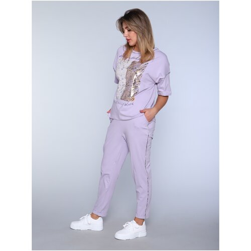 Комплект Ninel, размер 46, фиолетовый пижама натали футболка брюки короткий рукав пояс на резинке карманы размер 50 розовый голубой