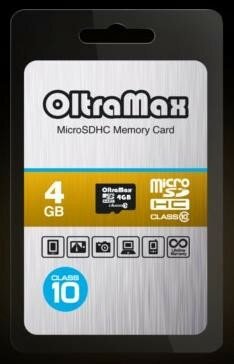 Карта памяти (OLTRAMAX MicroSDHC 4GB Class10 [OM004GCSDHC10-W/A-AD])