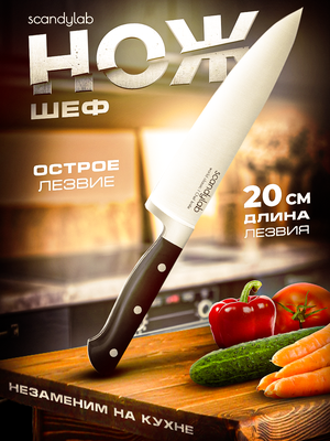 Поварской Шеф нож для нарезки мяса, рыбы, овощей и фруктов Scandylab World Classic SWC005