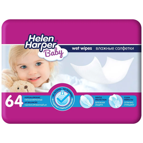 детские влажные салфетки helen harper baby 64 шт Влажные салфетки Helen Harper Baby, липучка, 64 шт., 1 уп.