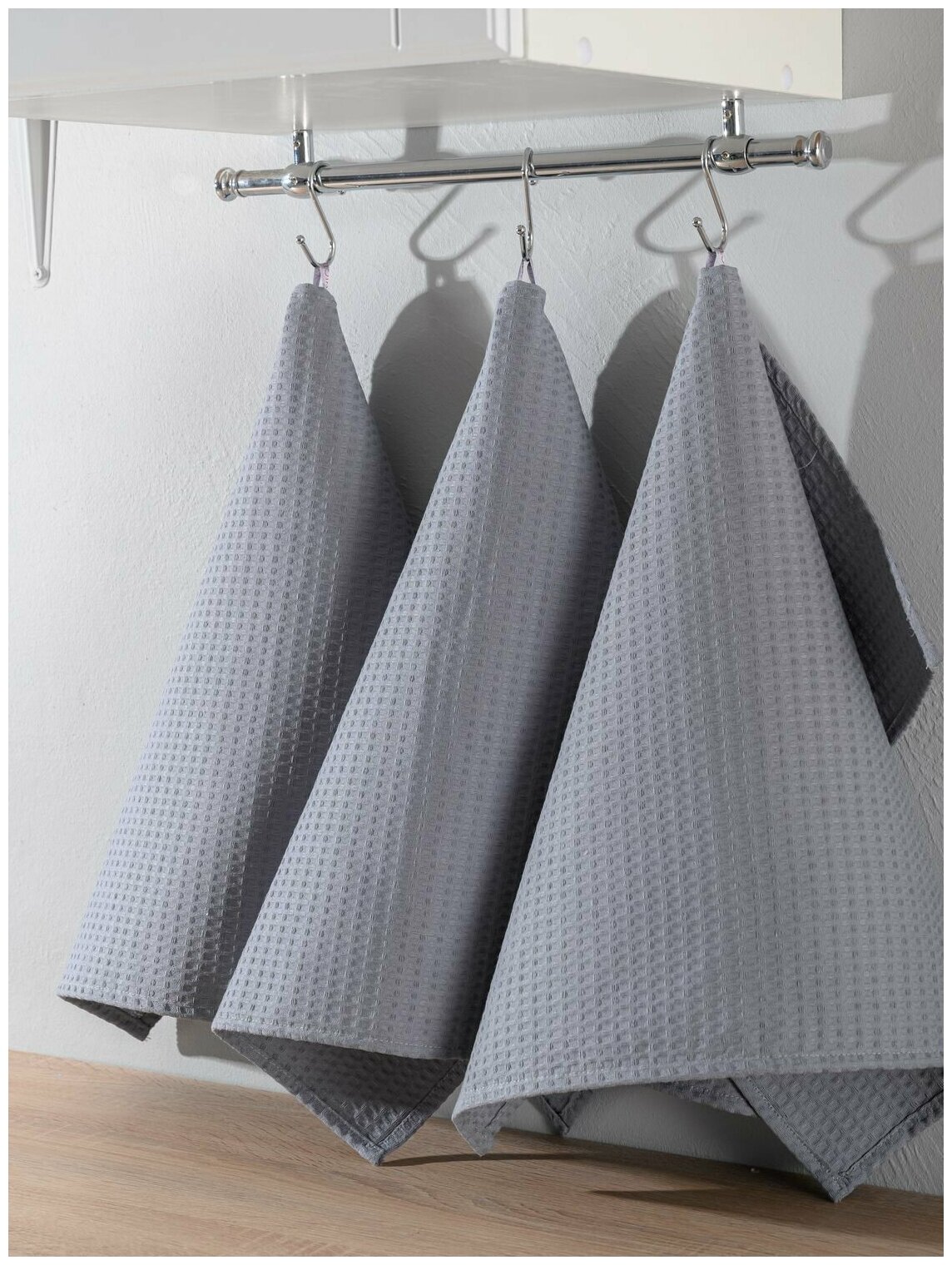 Набор кухонных полотенец вафельные / полотенца для кухни 45x60 3 шт AVICTORY серый - фотография № 3