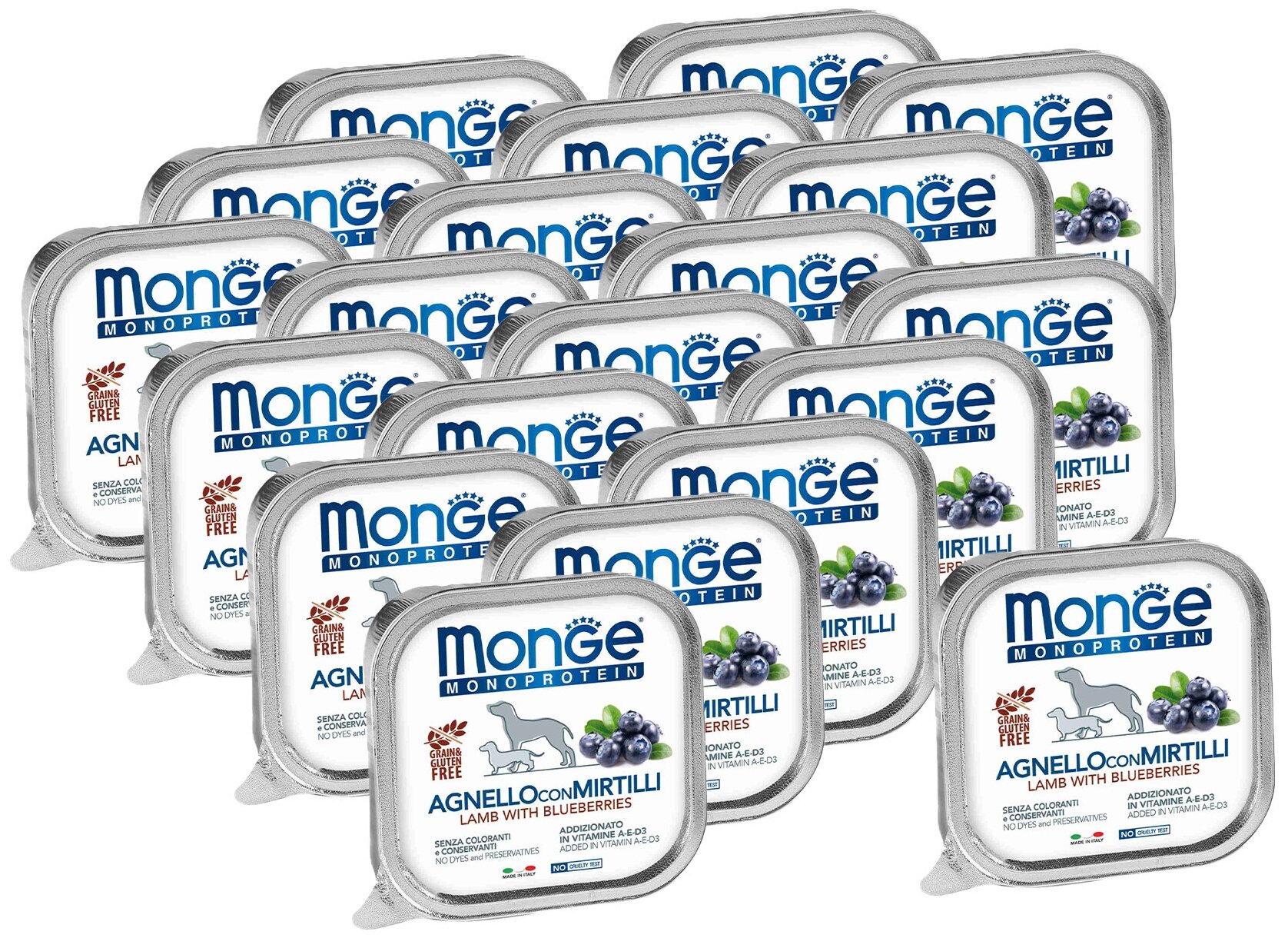 Monge Dog Monoprotein Fruits консервы для собак паштет из ягненка с черникой 150г х 20 шт.