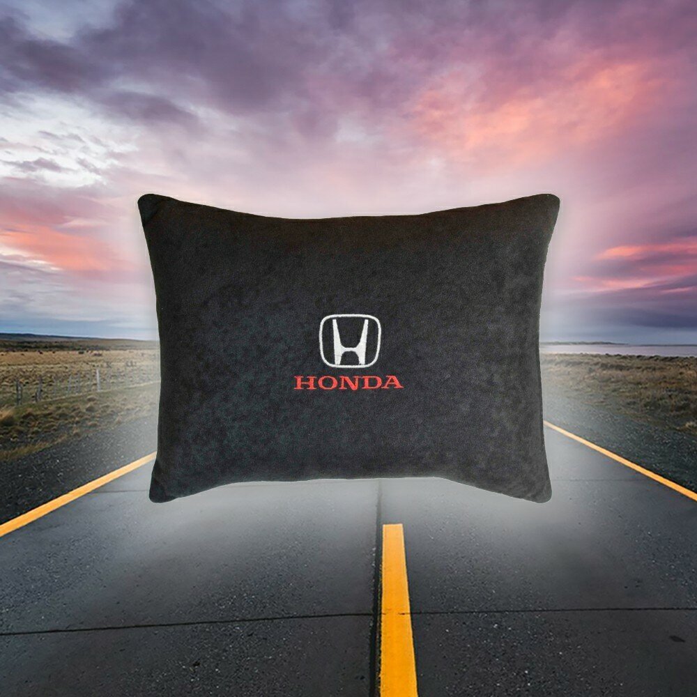 Автомобильная подушка на сиденье из велюра черная с вышивкой для Honda