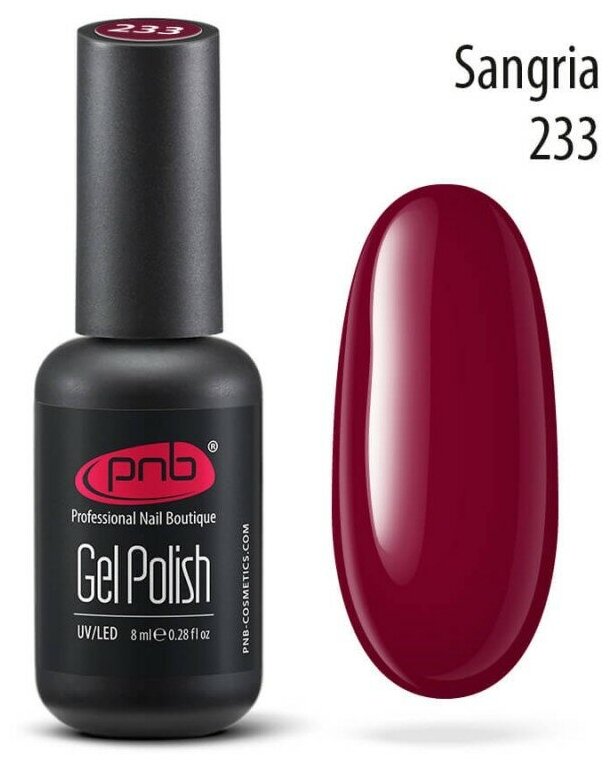 PNB Gel Polish гель-лак для покрытия маникюра ногтей глянцевый UV/LED 233 sangria 8 мл