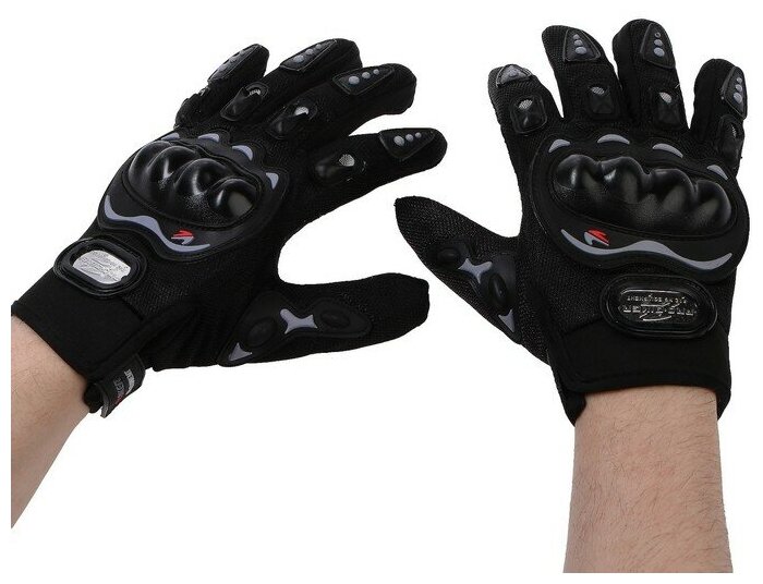 Перчатки мотоциклетные с защитными вставками пара размер L черные (1шт.)