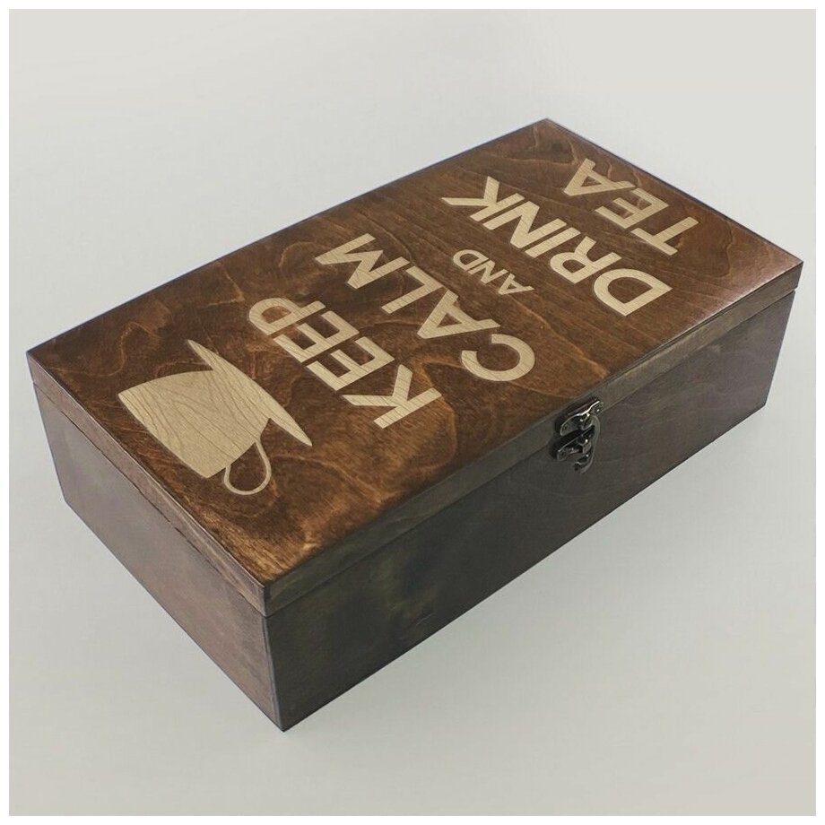 Коробка для чайных пакетиков Чайница из дерева, 8 отделений с узором keep calm and drink tea, милота, кавай, чайный пакетик - 102" - фотография № 1