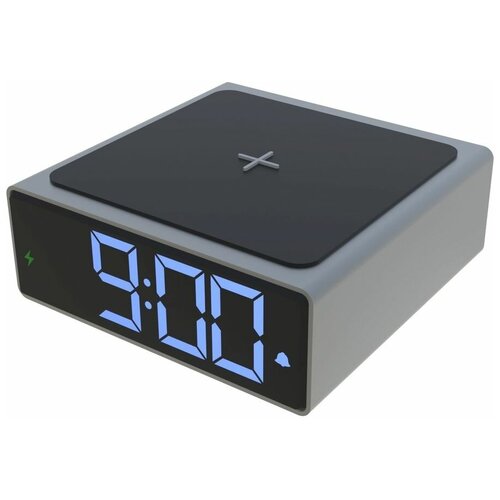 Компактные настольные часы-будильник с беспроводной зарядкой смартфонов RITMIX RRC-900Qi Grey