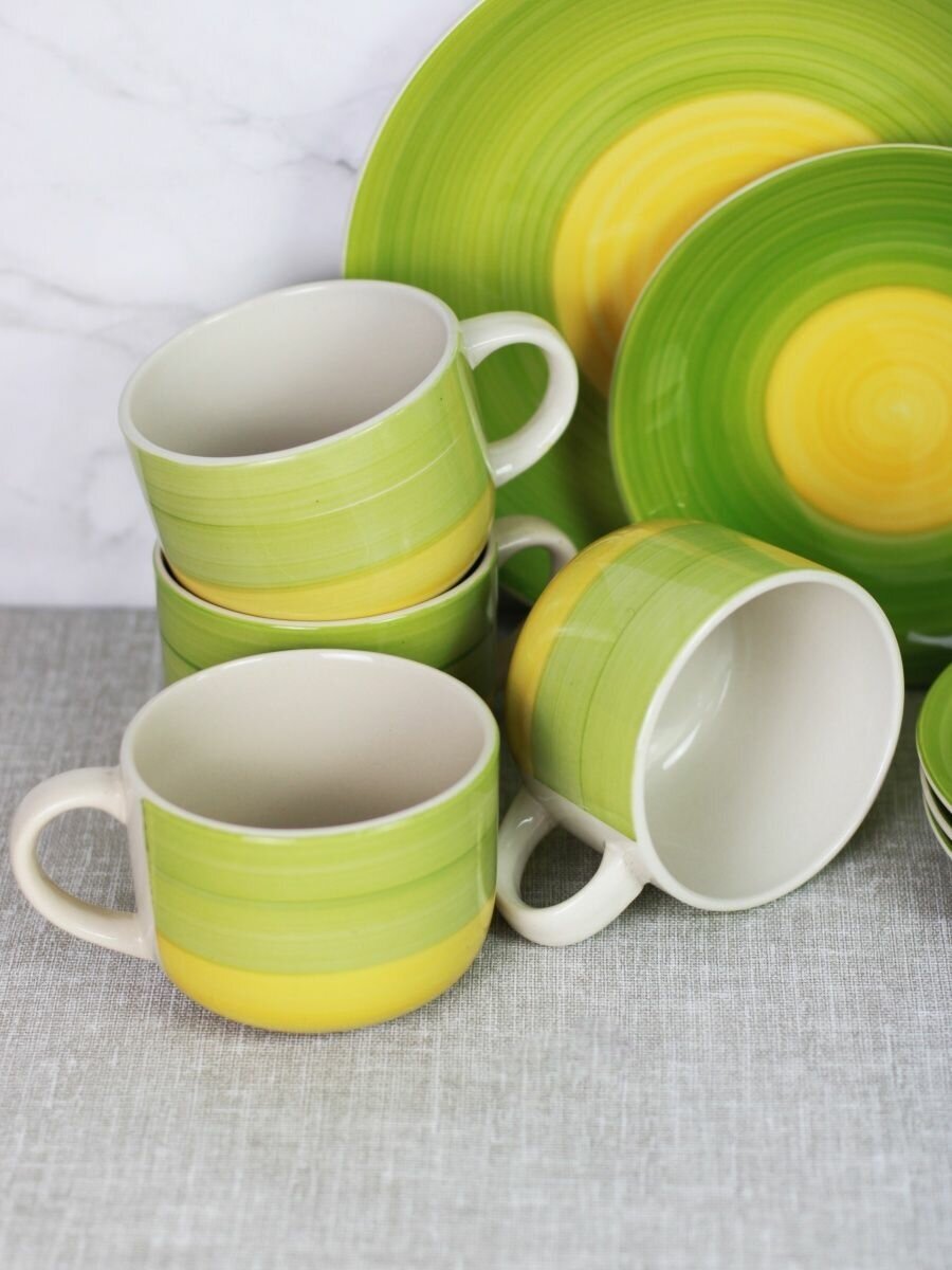 Чайный сервиз на 4 персоны с чайником набор посуды керамика - фотография № 2