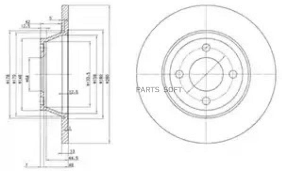 DELPHI Диск торм.(2шт в уп)AUDI 80 1.6,2.0L,1.9TD 92= (280x13)