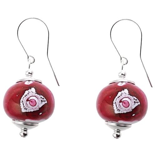 Серьги с подвесками By Dziubeka, бижутерный сплав, керамика, серебряный, красный