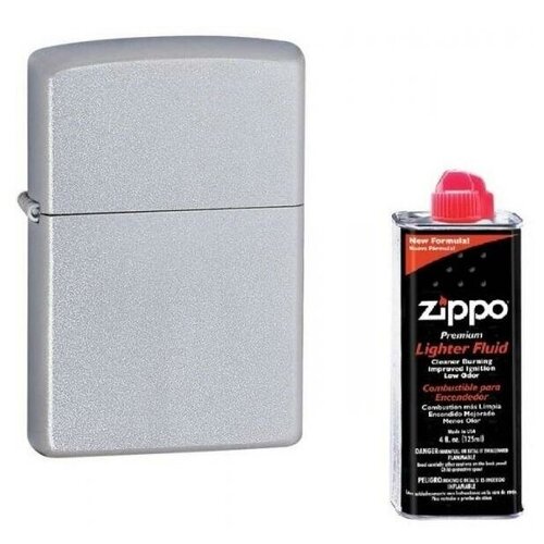 Набор Зажигалка ZIPPO Classic Satin Chrome+Топливо ZIPPO 125 мл подарочный набор zippo зажигалка zippo 205 leopard серебристая с покрытием satin chrome кремни топливо 125 мл