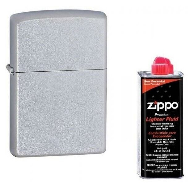 Набор Зажигалка ZIPPO Classic Satin Chrome+Топливо ZIPPO 125 мл